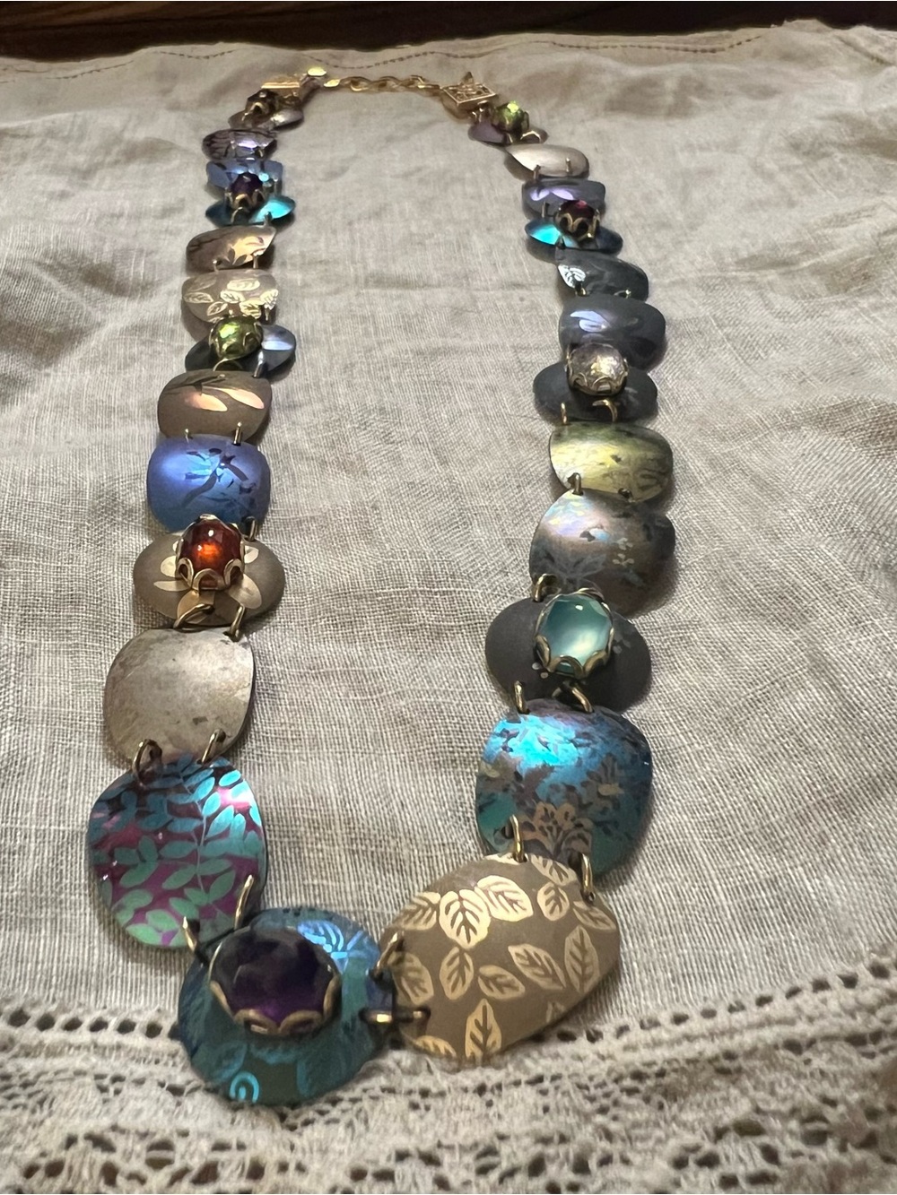 Rare Vintage Holly Yashi Retired Niobium & MultiColor Gemstone Disc Necklace